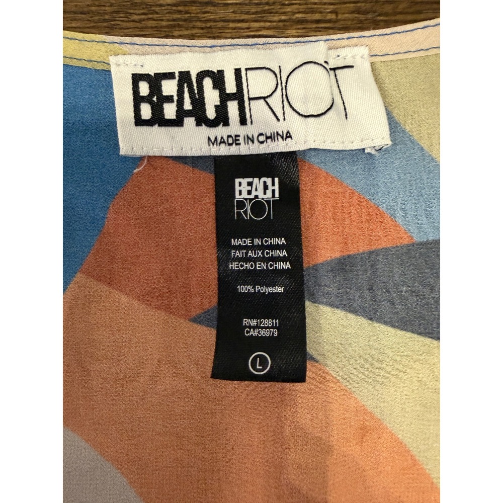 Beach Riot Abstract Print Tie Front Maxi Dress Blue Orange Long Sleeve Large - Picture 4 of 4